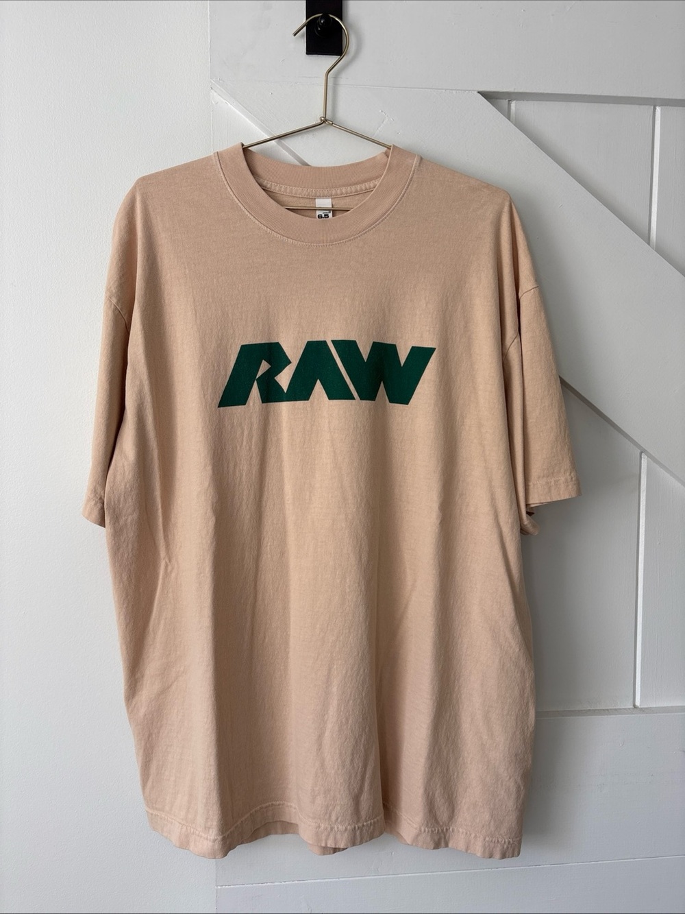 Raw Men’s Athletic T Shirt Gym Workout Size Large Tan Casual 100% Cotton